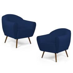 Kit 02 Poltronas Nina Pés Palito Madeira Azul Marinho