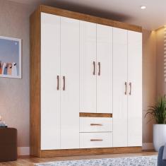 Guarda Roupa Solteiro 6 Portas 2 Gavetas Montevideu Móveis Doripel Off White/Nogueira
