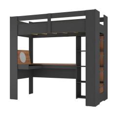 Cama Alta Infantil/juvenil Multifuncional Com Escrivaninha Penteadeira Agatha Grafite/nogal
