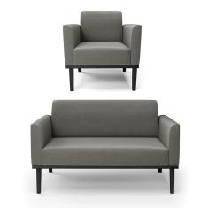 Sofá Namoradeira Com Poltrona Base De Madeira Fixa Preto Marisa Suede D03 - D'Rossi Grafite