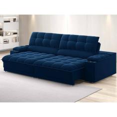 Sofá com Porta Copos e Carregador USB Ret Rec Luke 2,10m Veludocristal - NETSOFAS