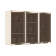 Armário Aéreo Cozinha Modulado Connect C- 3 Portas De Vidro 120cm Off White - Henn