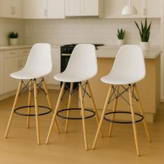 Kit 3 Banquetas Altas Para Bar Cozinha Charles Eames Eiffel - Cadeiras