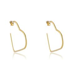 Brinco Argola Em Forma De Coração Folheado