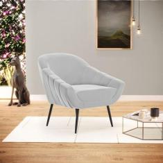 Poltrona Giovana Suede Cinza Pés Palito de Ferro D03 - D'Rossi