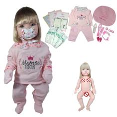 Boneca Bebê Mamãe Reborn Menina 100% Silicone Enxoval Com Bolsa -24 Itens