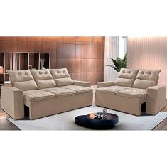 Conjunto de Sofá 3 e 2 Lugares Retrátil e Reclinável 2,00x1,50m Cama Inbox Smal Suede Bege