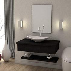 Bancada para Banheiro 80cm com Cuba Canoa L45 e Prateleira 805w Metrópole Compace Preto Onix