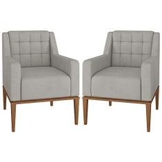 Kit 2 Poltronas Decorativas Sala de Estar Madonna Suede Cinza - Gran Belo
