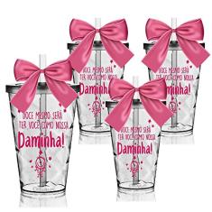 Kit 4 Copos Convite com Laço Personalizados para Daminha