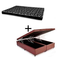 Cama Box Baú King 193 Tecido Sintético Marrom Com Colchão Hamburgo Bello Box - 100% Espuma - D28 Preto 55x193x203