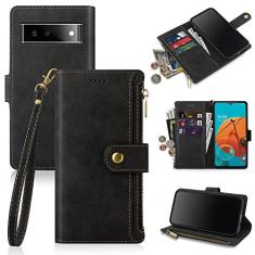 Antsturdy Capa carteira para Google Pixel 6 Pro com porta-cartões para mulheres e homens, capa para celular Google Pixel 6 Pro com bloqueio de RFID, capa flip de couro PU à prova de choque com alça de