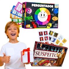 Kit Suspeito Descubra Todos Os Mistérios Investigação Suspense Jogos De Tabuleiro infantil Jogo 2 em 1 + brinquedo infantil educativo jogo perguntados cartas presente menino menina criança 7 anos