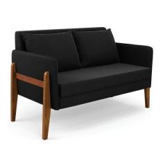 Namoradeira 2 Lugares Lana Suede Preto Base De Madeira - D'rossi - DRO