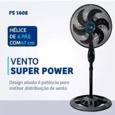 Ventilador chão alto e potente preto com 6 pás de plastico, 48 cm de d