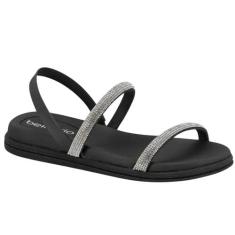 Sandália Beira Rio Feminina Flatform Tiras Brilhantes Cristal Preta, 3