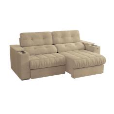 Sofá 4 Lugares Retrátil e Reclinável Premier Molas Bouclé Bege 261 cm