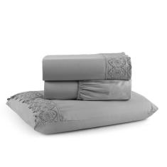 Jogo de Lençol Solteiro 3 Peças Napoli Percal 300 Fios Lese Bordado In