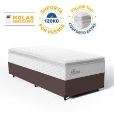 Cama Box com Colchão de Molas Ensacadas Pillow Top Flora Solteiro 88 c