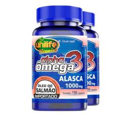 Kit 2 Ômega 3 Alpha Óleo de Salmão Unilife 1000mg 150 Cápsulas