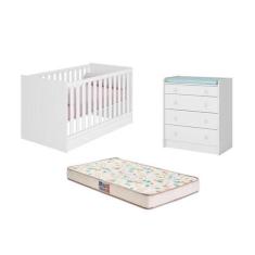 Berço Mini Cama Americano, Colchão e Cômoda Trocador Branco - Gazin