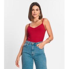 Blusa De Alça Feminina Ribana Canelada Rovitex Vermelho, G, Vermelho