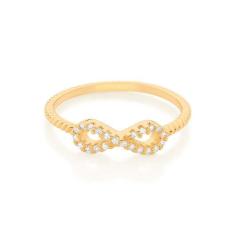 Anel Rommanel Banhado Ouro Skinny Ring Infinito Com Zircônias 512885