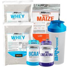 KIT 2x Whey Fit Foods 500g + PREMIUM Creatina 100g + BCAA Fit 100g + W