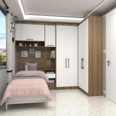 Quarto Canto Solteiro Guarda-roupas Cabeceira Mesa Avelã - KIT