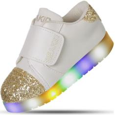 Tênis Infantil Feminino Com Led Sem Cadarço Confortável - Beakid, Bran