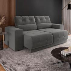 Sofá Retrátil Reclinável 3 Lugares Veludo Cinza