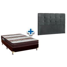 Cama Box Queen CRC + Colchão Ortopédico Light Ortobom + Cabeceira Clean Suede Cinza