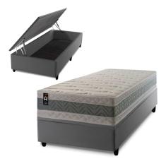 Conjunto Box Baú Cinza Oxford Verde 88x188x74 Espuma D33