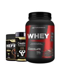 Whey protein chocolate 900g + pré treino limonada + creatina - HF SUPL
