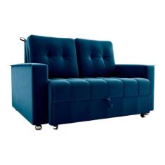 Sofá Cama Casal Reclinável Drika - Veludo Azul marinho