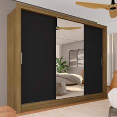 Guarda Roupa Casal Com Espelho 3 Portas Aghata Boreal/preto - M.a Boreal/preto Fosco