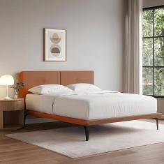 Cama Japonesa Toquio King com Cabeceira Almofada Linho Telha