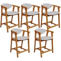 Kit 05 Banquetas Baixa Para Cozinha Sala Jantar Bancada Cecília L02 Linho Cinza - Lyam Decor