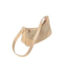 Bolsa de palha e couro pu retangular pequena feminina zíper - Modas Fa