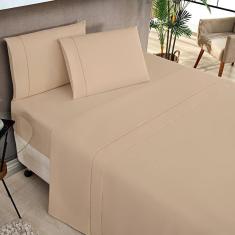 Jogo de lençol moscou queen ponto palito 4pçs barato - cáqui