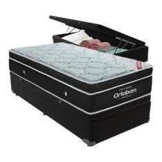 Cama+ Box com Bau Ortobom Colchão Solteiro com Molas Ensacadas, Preto