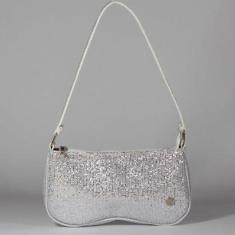 Bolsa Malu Shine Baguete Pequena Prata-Feminino