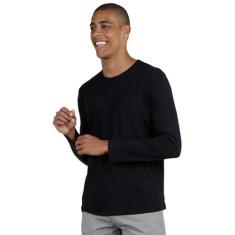 Camisa 100% Algodão Manga Longa Preta New, Preto, G