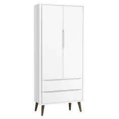 Guarda Roupa Infantil Theo 2 Portas 2 Gavetas Branco Acetinado Com Pés Amadeirado Reller Móveis
