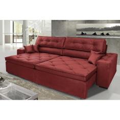 Sofá Austin 2,22m Retrátil, Reclinável com Molas no Assento e Almofadas, Tecido Suede Vermelho