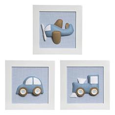 Potinho de Mel Trio De Quadros Transporte Quarto Bebê Infantil Menino Azul