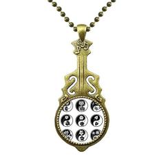 DIYthinker Colar com design redondo de flor Yin-yang budista joia de guitarra antiga pingente de música