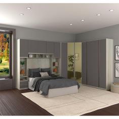 Guarda Roupa Canto Casal com Vidro Reflecta Legno Crema com Cinza Puro Prime Luciane Móveis