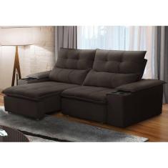 Sofá Retrátil e Reclinável 3 Lugares 210cm com Porta Copos e Objetos Bulgária Marrom
