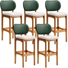 Kit 5 Banquetas Alta Betta Imbuia Facto Verde Linho Cru